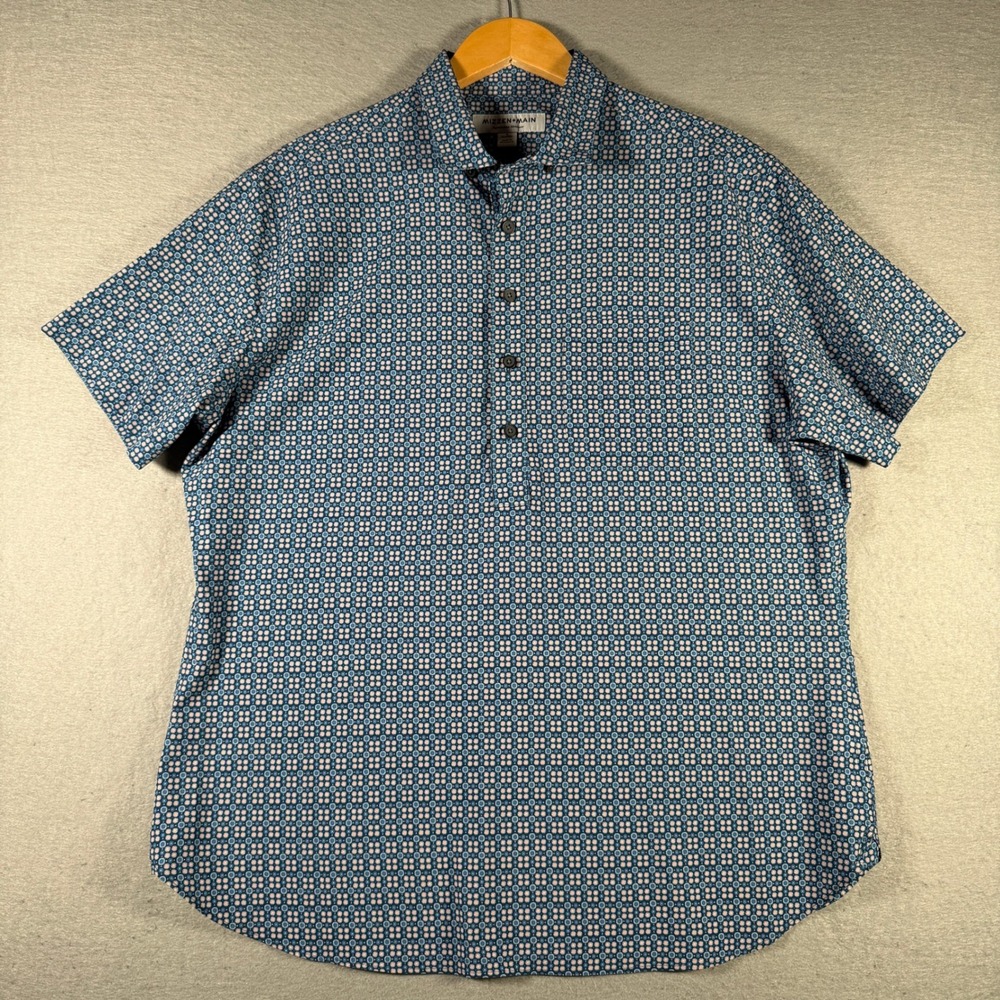 Mizzen+Main Mens Blue Geometric Floral Performance Henley Shirt Large 1WS-0195